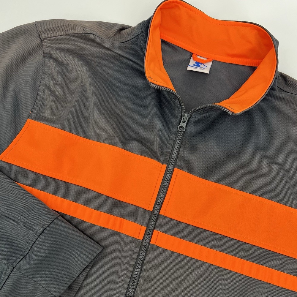 Starter Track Jacket Mens Size 2XL 50-52 Gray & Orange Stripe Full Zip Pockets